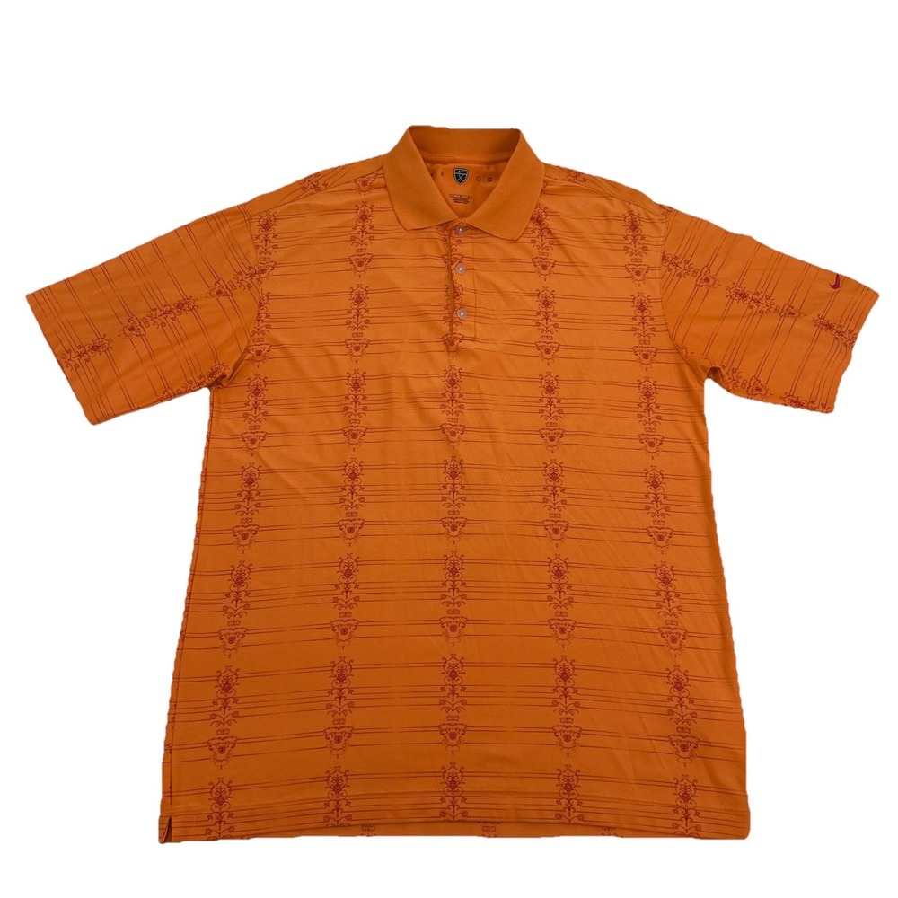 Nike Golf Shirt Men's M Orange Geometric Short Sleeve Polo Fit Dry‎